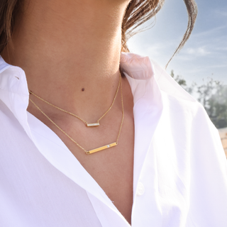 Bar Diamond Necklace - 18k Gold Necklace with Natural Diamond