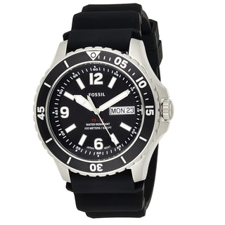 Fossil-Three-Hand Date Black Silicone Watch