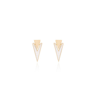 Triangle Pearly White Earrings - Enamel