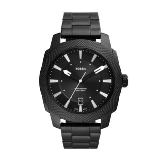 Fossil-Machine Three-Hand Date Black Stainless Steel Watch